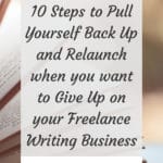 10 Steps to Pull Yourself Back Up and Relaunch when you want to Give Up on your Freelance Writing Business blog title overlay
