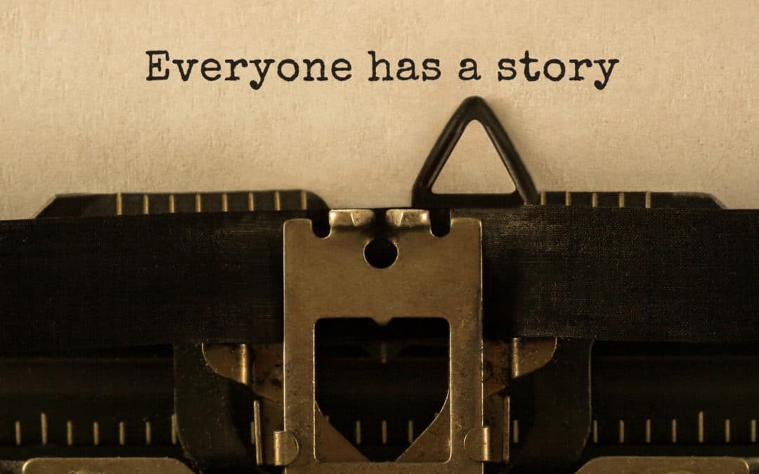 The Role of your Narrator in Fiction Writing: Are you Using your Narrator Wrong? blog featured image close up of a typewriter with the words everyone has a story printed