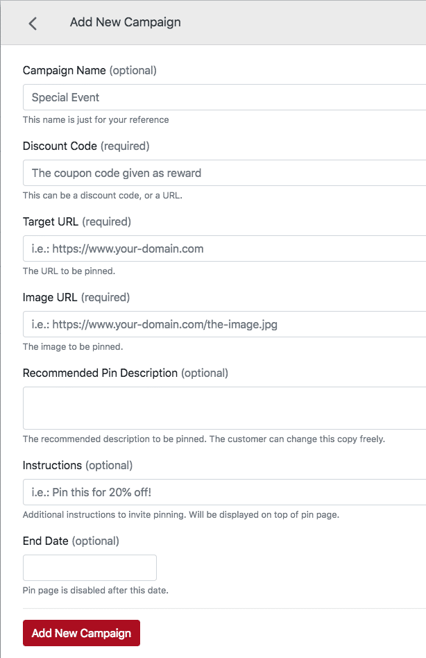 Pinterest Wave Screenshot, setting up a new incentive offer to get more people to share your content on Pinterest
