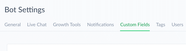 Screenshot: ManyChat top menu - custom fields