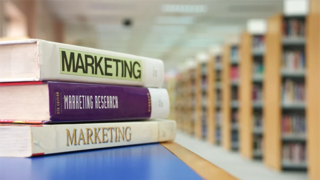 A specialized stack of marketing books.